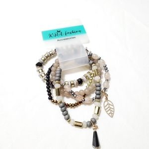 Cute Multi Beaded Leaf Bracelets 5pc Set